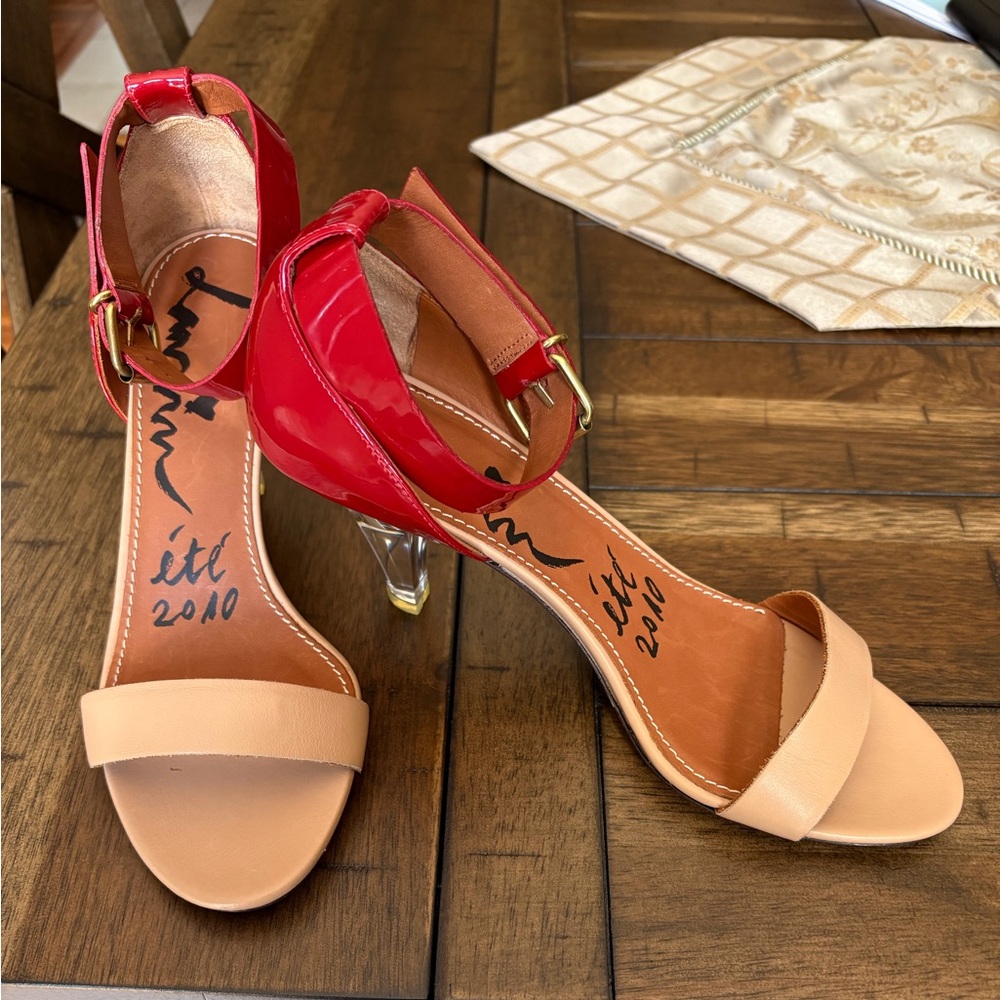 Vero Cuoio Made in Italy Lanvin Red Patent Ankle strap, Lucite Heels SZ 36 1/2.